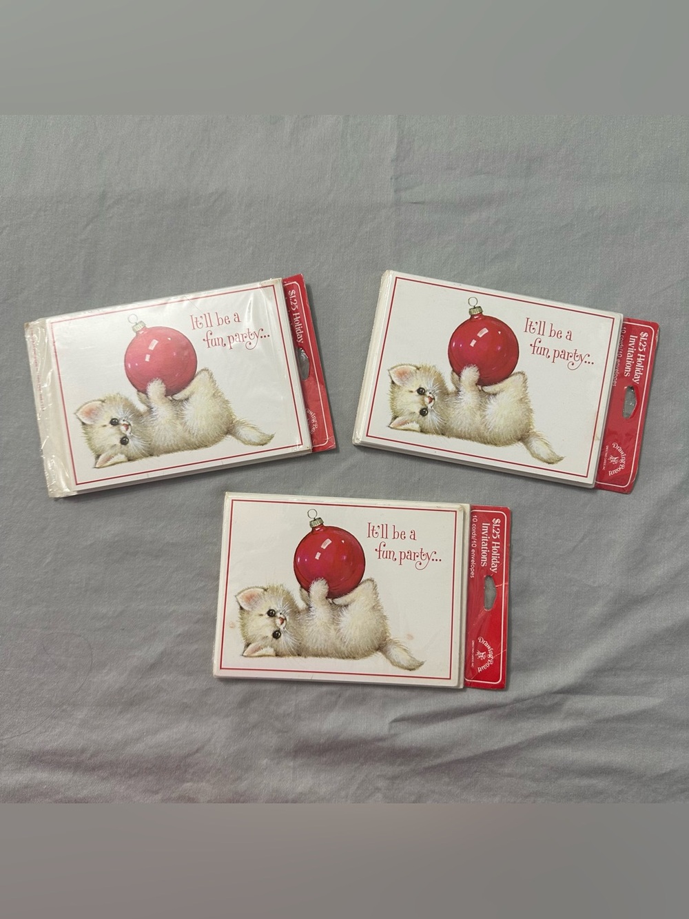 VTG Drawing Board Kitten Christmas Party Invitations Sealed 3 Packs Cat Ornament